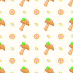 Seamless Pattern Abstract Elements Mushrooms Leaves Leaf Forest Vector Design Style Background Illustration Texture For Prints Textiles, Clothing, Gift Wrap, Wallpaper, Pastel