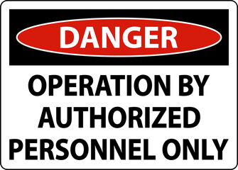 Danger Operation By Authorized Only Sign On White Background