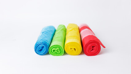 Garbage sorting concept. multi-colored garbage sorting bags on a white background.selective focus.