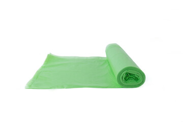 garbage sorting concept. green trash bag isolated on white background. Green - glass.
 Waste bin color by waste type: European Object System.
