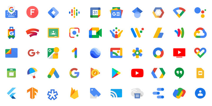 Google LLC. Official logotypes of Google Apps. Youtube Apps. Google Fi, Digital Wellbeing, Finance, Family Link, Shopping, Tasks, Alerts, Travel, Snapseed, Stadia etc. Kyiv, Ukraine - March 13, 2022