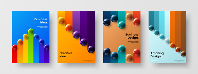 Unique 3D balls postcard concept collection. Fresh placard A4 vector design illustration bundle.