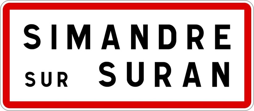 Panneau entr&eacute;e ville agglom&eacute;ration Simandre-sur-Suran / Town entrance sign Simandre-sur-Suran