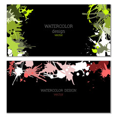 Splashes of paint. Blots. A set of two creative bright watercolor backgrounds. Banner, cover design. Artistic design in abstract style.