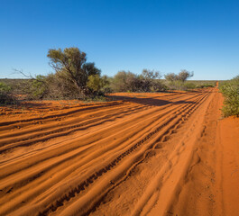 Dirt road with thick deep sand in Francois Peron National Park, Western Australia
