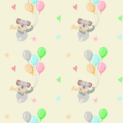 Obraz na płótnie Canvas Children pattern koala on balloons on a beige background