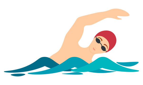 Swimmer, a person swims with his arm thrown up