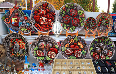 Ceramic souvenir plates for sale in Sevan, Armenia
