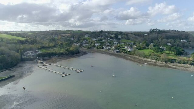 The cornish village of Helford. Aerial of the jetty and whole community