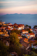 sunset over the village