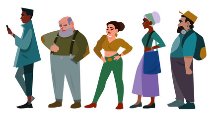 Diverse Group of People Waiting in Line Queue Profile Side