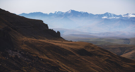 Bermamyt plateau at autumn.. Early morning. Karachay-Cherkessia republic	