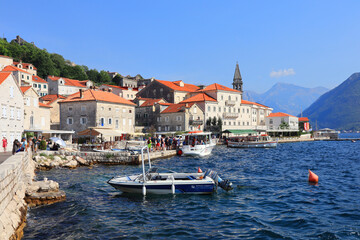 Pier with boats in Perast, Montenegro
