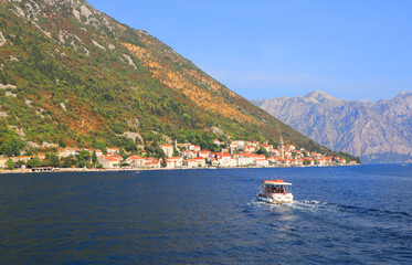 Perast in Kotor Bay in sunny day in Montenegro
