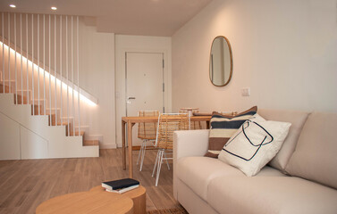 Modern scandinavian living room interior design warm colors