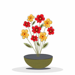 Garden bucket with flowers on white background. Spring or summer garden plant.