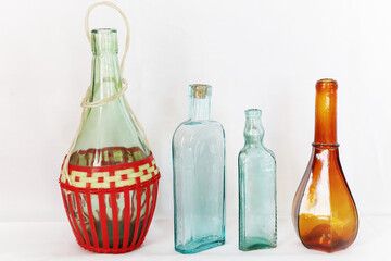 Beautiful and colorful glass bottles and vases