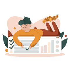 Vector flat cartoon illustration. Online feedback, online task to-do list, web help.