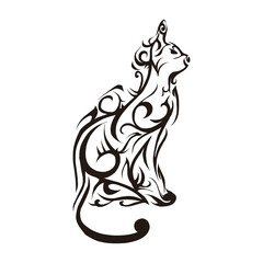 cat tribal tattoo in black and white