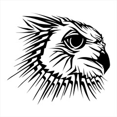 hand drawn owl head tribal tattoo