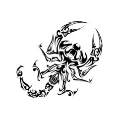 scorpion teibal tattoo in black and white design