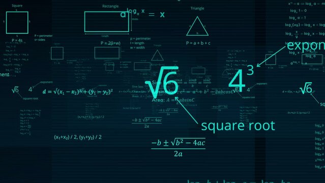 Camera going through math and equation animation. Seamless loop.