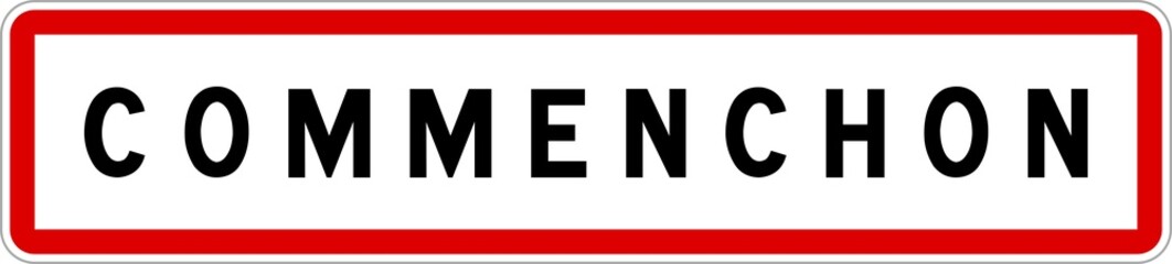 Fototapeta premium Panneau entrée ville agglomération Commenchon / Town entrance sign Commenchon