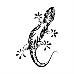 gecko tribal hand drawn black and white - obrazy, fototapety, plakaty