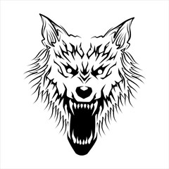 wolf head icon black and white tribal