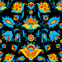 Fototapeta na wymiar Seamless pattern based on Ukrainian embroidery. Vector ornament in Ukrainian traditions. Tree of Life.