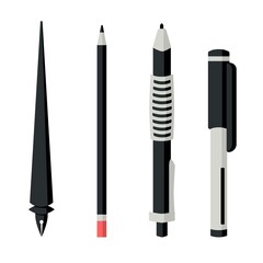 A set of stationery tools (pen, pencil, marker). Vector image.