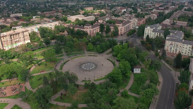 Mariupol, Ukraine, September 30, 2021: Mariupol before the war with Russia. Ukrainian city in Donetsk region. Aerial view of cityscape. Downtown