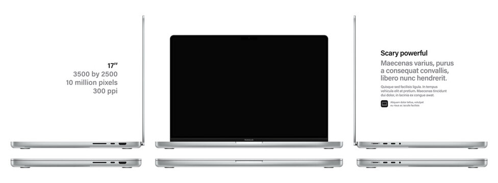 laptop silver color with black screen front and side view isolated on white background. mockup of realistic and detailed notebook. stock vector illustration