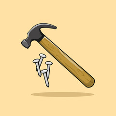 Hammer and nails equipment drawing cartoon vector