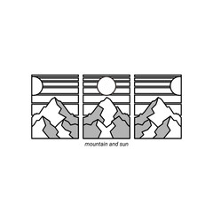 Landscape mountain and sun poster wall decoration drawing line art vector