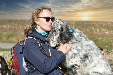 best friends: woman and dog outdoors 