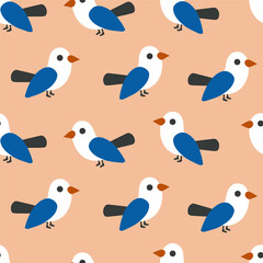 Cute birds background seamless pattern.Vector cartoon flat hand drawn style character illustration design.Vintage paper birds minimal scandinavian seamless pattern,wallpaper concept