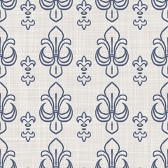 French fleur de lis royal lily seamless pattern. Farmhouse cottage background. Lilies lys flower flourish motif allover rustic damask. © Limolida Studio