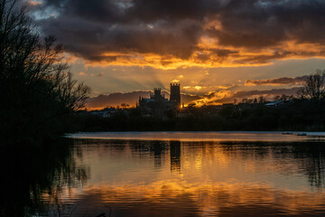 Sunset behind Ely Cathedral, from Roswell Pits, 6th March 2022