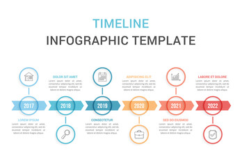 Horizontal timeline template with six arrows
