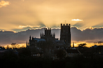 Sunset behind Ely Cathedral, from Roswell Pits, 6th March 2022