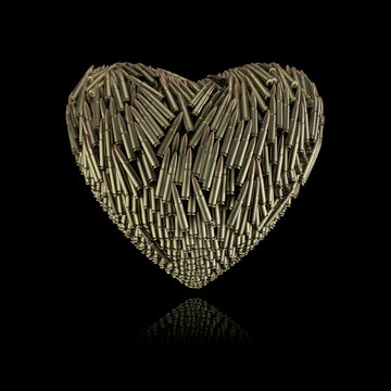Bullet Valentine rifle - 3D illustration of long gun ammunition forming heart shape isolated on black