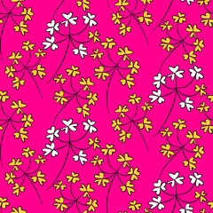 Vector seamless half-drop pattern, with leaves and flowers
