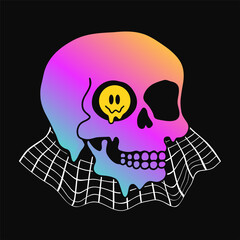 Psychedelic trippy skull with smile face. Vector hand drawn doodle line cartoon character illustration. Psychedelic,acid,skull print for t-shirt, poster,sticker,cover concept