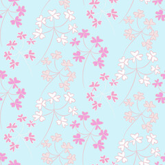 Vector seamless half-drop pattern, with leaves and flowers