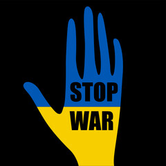 Stop war in Ukraine, open palm, symbol peace and cessation of hostilities. Vector illustration