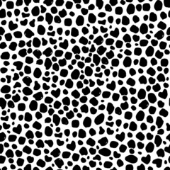 Seamless dalmatian fur animal print. Animal skin template. Spot background. Vector design illustration. Random bovine spots hand drawn design. Farm animal textural banner.