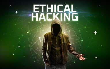 Mysterious hacker, online attack concept