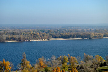 golden autumn river Dnieper Kaniv Ukraine