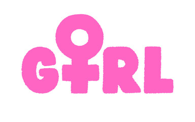 Girl text with gender female sign venus hand drawn style vector illustration